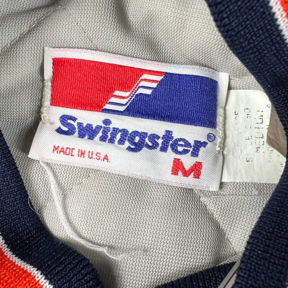 VTG 90s Swingster Chicago Bear Satin Jacket Medium Blue Snap Button NFL Football - Picture 6 of 13